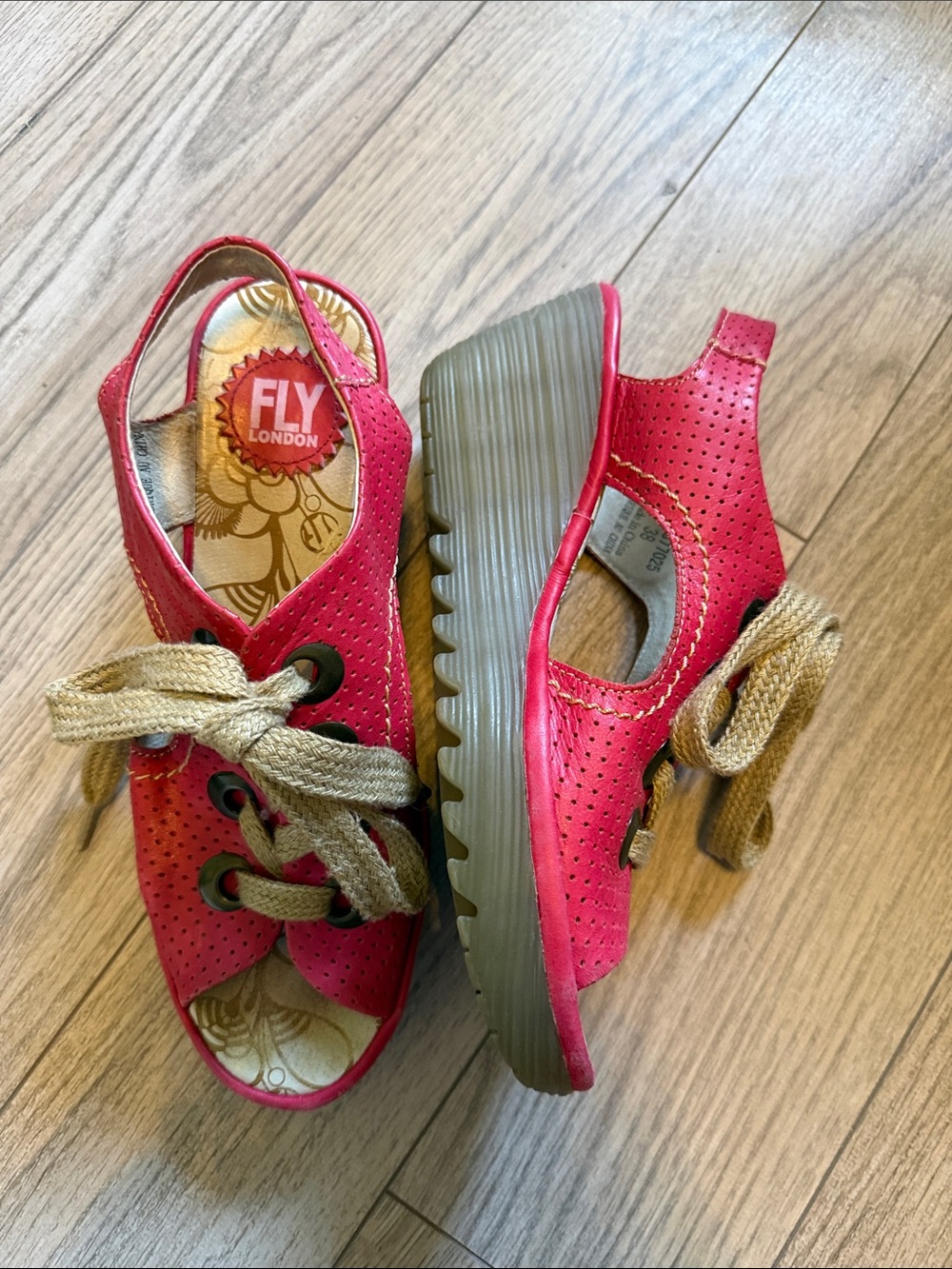 Fly London Ylva Rubi Perforated Red Wedges 38 7/7.5